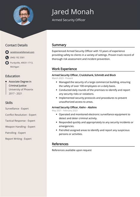 Armed Security Officer Resume Example (Free Guide)