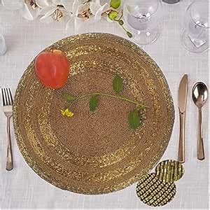 Buy CANVASS® Decorative 14 Inches Round Handmade Beaded Golden Round ...