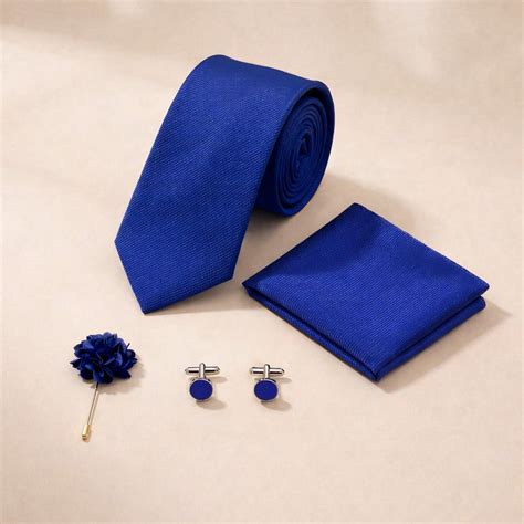 Men's Royal Blue Tie Set with Pocket Square and Cufflinks – Lucas Lia