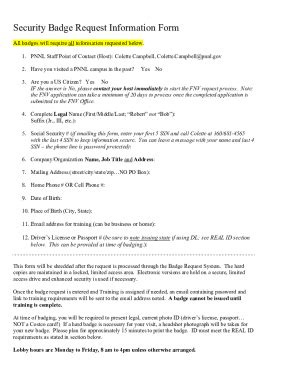 Fillable Online Security Badge Request Information Form Fax Email Print ...