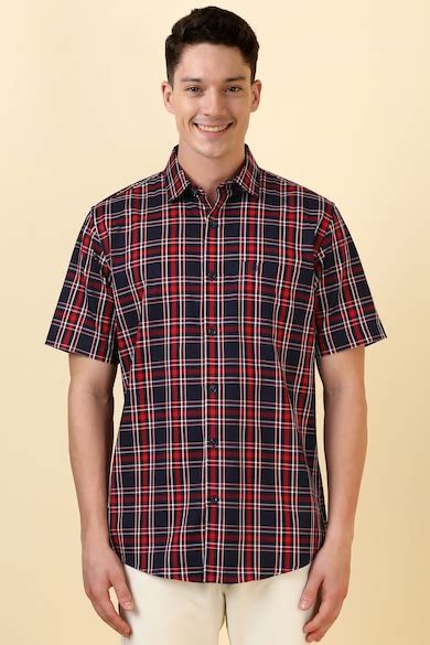 Buy Men Navy Check Half Sleeves Casual Shirt Online - 39978068 | Allen ...