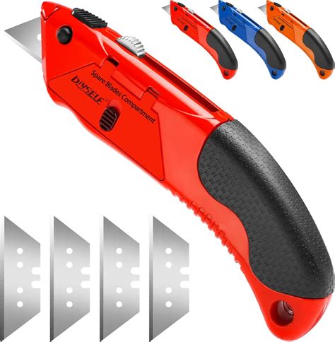DIYSELF 1 Pack Utility Knife, Box Cutter Heavy Duty with 4 Pcs Sharp ...