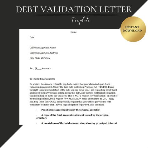 DEBT VALIDATION LETTER Template to Creditor Validate Debt Letter to ...