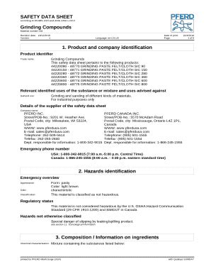 Fillable Online SAFETY DATA SHEET Grinding Compounds 1 Product and Fax ...