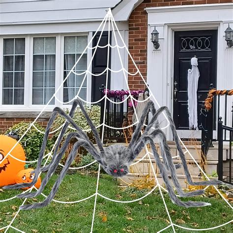 Amazon.com : 200" Halloween Spider Web + 59" Giant Spider Decorations ...