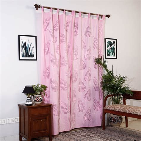 Pink Leaves Cutwork Cotton Barmer Applique Door Curtain