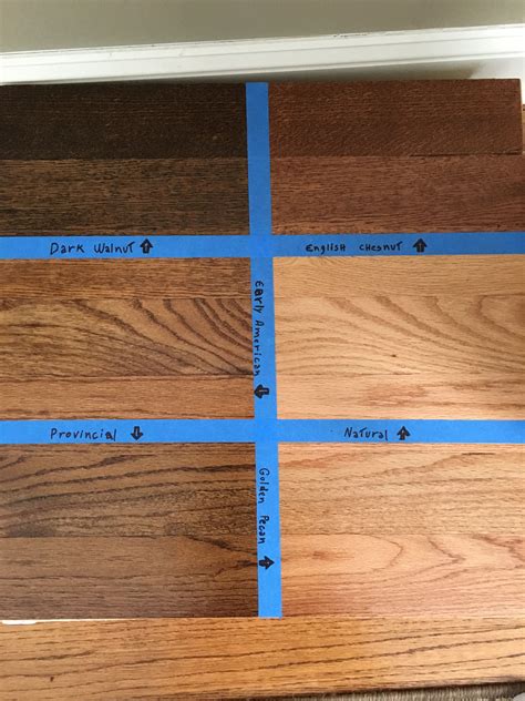 Floor stain samples. Minwax Dark walnut, English Chestnut, Natural ...