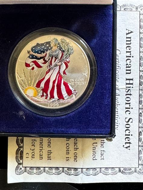 1999 1oz .999 FINE SILVER COLORIZED AMERICAN SILVER EAGLE $1 DOLLAR ...