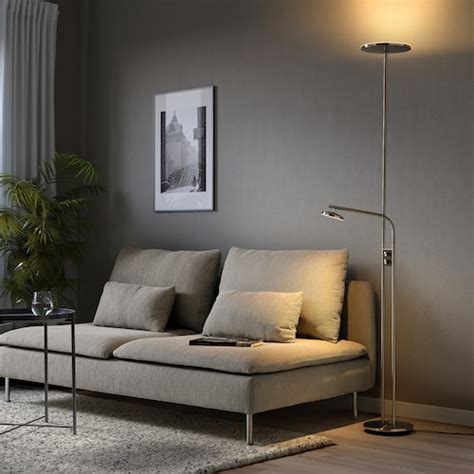 ISJAKT LED floor uplighter/reading lamp, dimmable/nickel-plated, 180 cm ...
