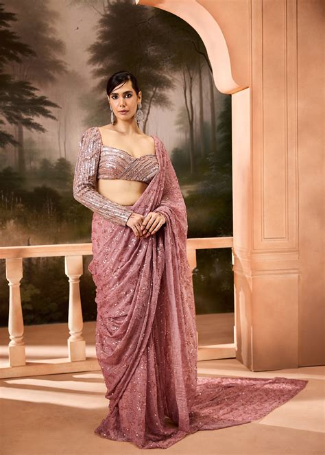Pihu Mauve Shimmer Pre-Draped Saree Set – Lea Clothing Co.