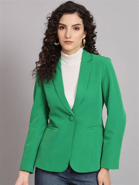 Women Green Notched Lapel Comfort-Fit Formal Blazer