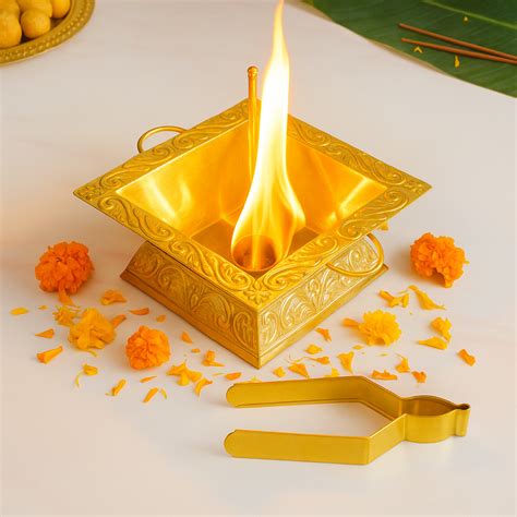 Pure Brass Havan Kund With Handles Spoon And Tongs Online - Premium ...