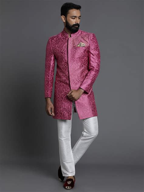 Rent Bold Pink Self-Embroidered Sherwani - Vibrant & Elegant Ethnic ...