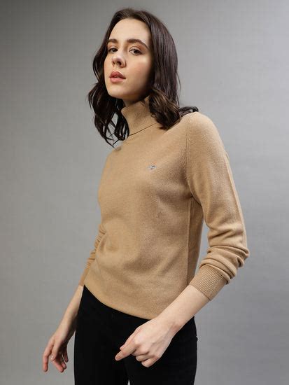 Shop Gant Women Solid Turtle Neck Long Sleeves Sweater - GANT India