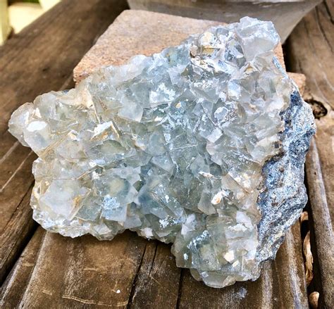 946g Large Light Blue Cubic Fluorite Crystal Cluster Mineral Display ...