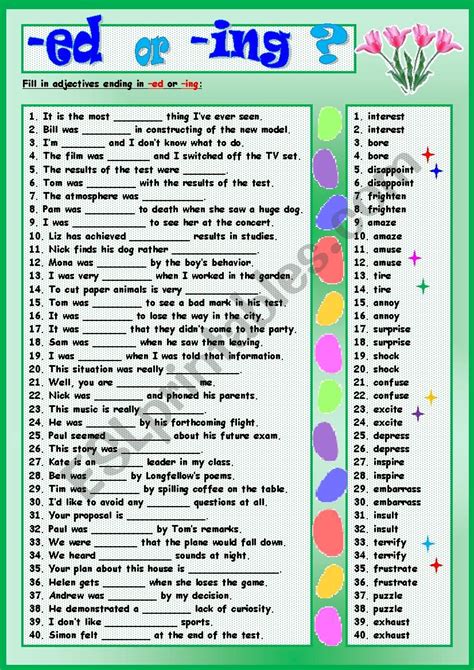 Adjectives Ending in -ED and -ING: Useful List & Great Examples • 7ESL ...