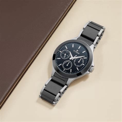 Buy Online Titan Ceramics Black Dial Quartz Multifunction Stainless ...