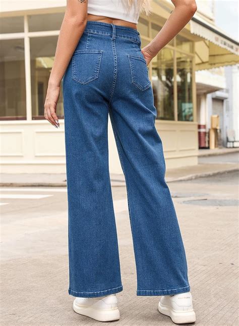 Sidefeel Womens Wide Leg Jeans Casual Baggy High Waisted Stretch Denim ...