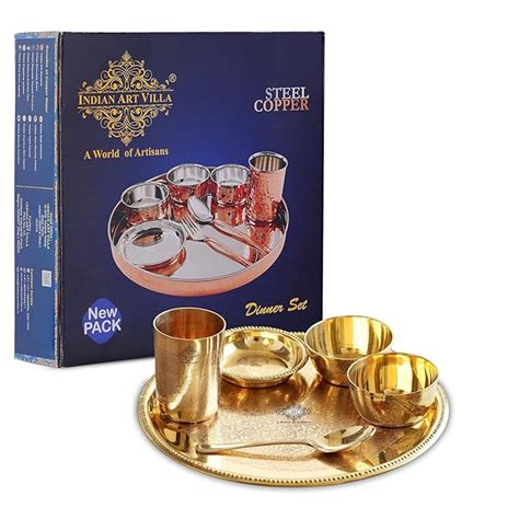 INDIAN ART VILLA Brass Premium Dinnerware/Dinner Set - 1 Bhojan Thali ...
