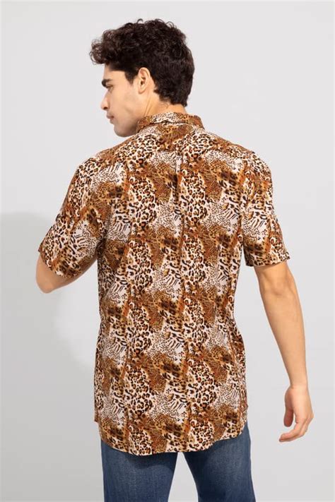 Buy SNITCH Leopard Print Brown Shirt Rayon Slim Fit Shirt at Amazon.in