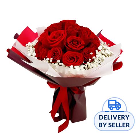 JM Flower Destiny Red White Baby's Breath Bouquet (24 Roses) | NTUC ...