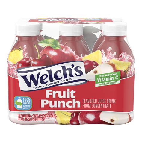 Welch's Fruit Punch Juice Drink, 10 fl oz On-the-Go Bottle (Pack of 6 ...