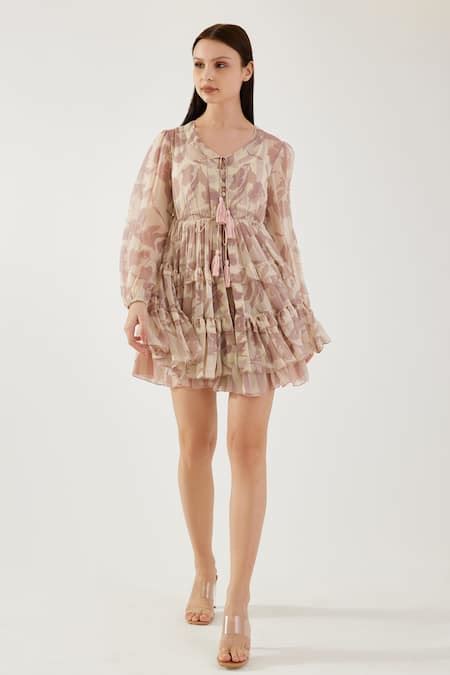 Buy Pink Stripe Pattern Tiered Cape For Women by KoAi Online at Aza ...