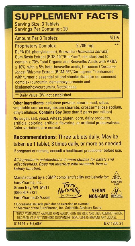 Terry Naturally Curamin Extra Strength Pain Relief 60 Tablets ...