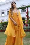 Buy Orange Organza, Chanderi, Georgette Gardenia Embroidered Cape And ...