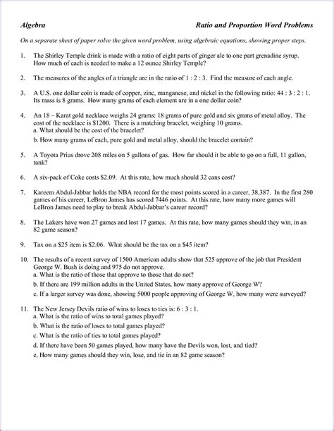 Proportion Word Problems Worksheets