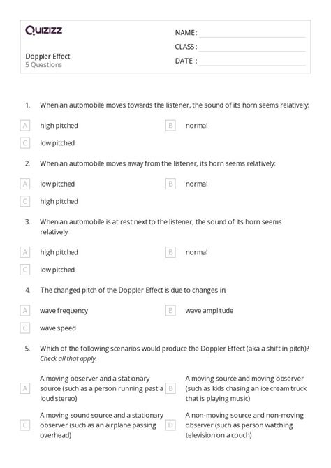 50+ doppler effect worksheets for 9th Class on Quizizz | Free & Printable