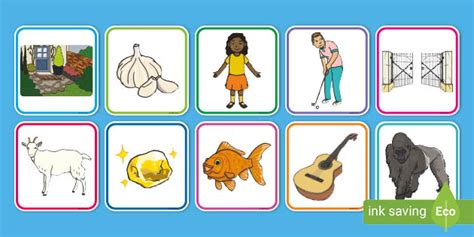 Initial Sounds Alliteration Picture Cards: Letter g