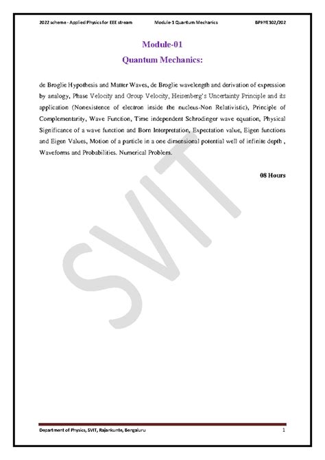 Quantum Mechanics (AP-2022): de Broglie Hypothesis, Wave Functions ...