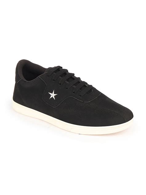 Shop Men Black Classic Embroidery Star Upper Soft Suede Leather Lace Up ...