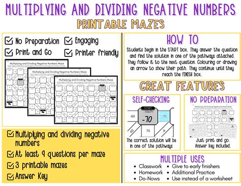 Multiplying and Dividing Negative Numbers Fun Maze Activity Worksheets ...