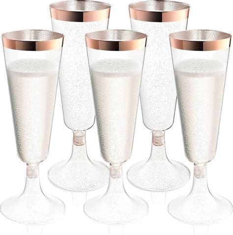 Amazon.com | Plastic Champagne Flutes Disposable - Rose Glitter with a ...
