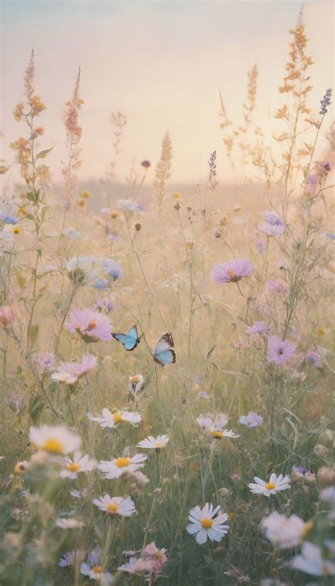 Pastel color painting of flowers, a serene meadow with wildflowers in ...
