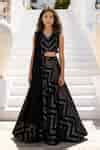 Buy Black Georgette Sequins, Embroidery Geometric Lehenga Blouse Set ...
