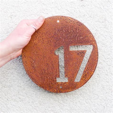 Contemporary Round Corten Steel House Number Plaque - Rees Metal Designs