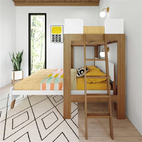 Buy Max & Lily Twin over Queen L-Shaped Bunk Bed, Mid-Century Modern ...