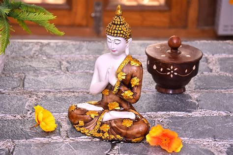 White and Brown Sitting Buddha Showpiece for office Decor