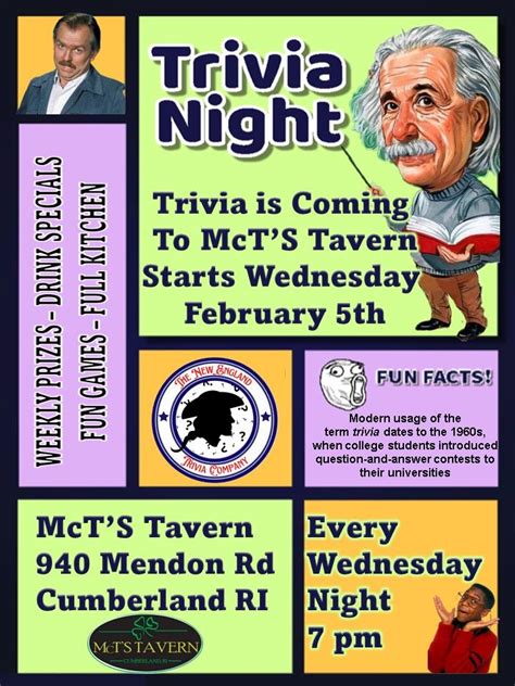 Trivia At McTS Tavern, 940 Mendon Rd, Cumberland, RI, United States ...