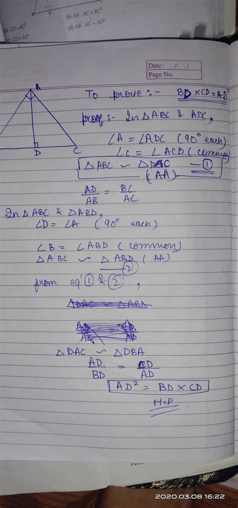 In a ∆ABC , if angle BAC = 90° and AD perpendicular to BC . Then prove ...