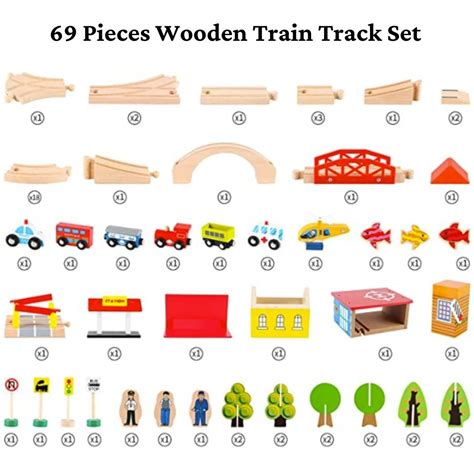 Wooden Train Track Toy Set with Vehicles (69 Pcs) | Car Toy for Kids ...
