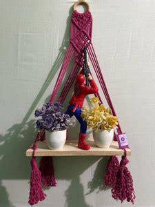 Saaz Macrame Indoor Wall Hanging Shelf Chic Decor Wood Floating Boho ...