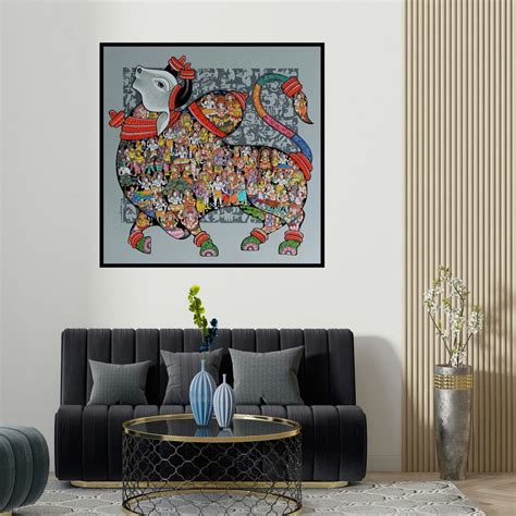 "Nandi 56": Steel Grey Acrylic Painting by Vivek Kumavat – ArtZolo.com