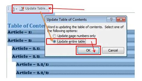 MS Word Table of Contents