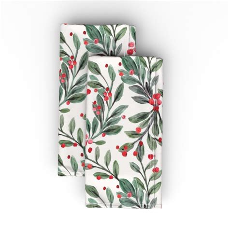 Mistletoe and Red Berries - Green and Red Cloth Napkin | Shutterfly