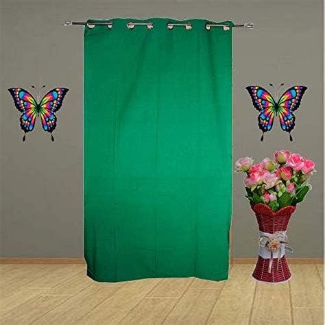 Buy HOMEFLY Plain Green Colour Eyelet Door Cotton Curtain - Pack of 1 ...