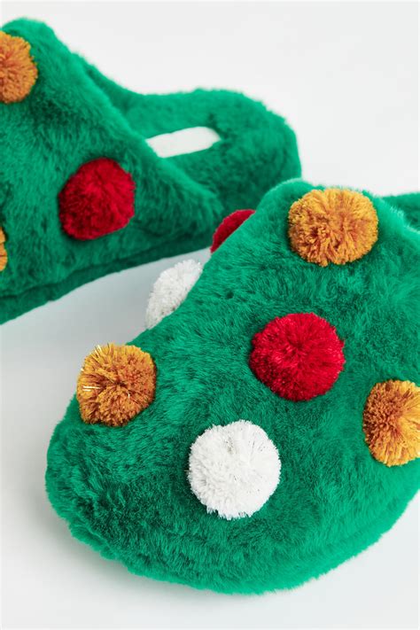 Christmas tree slippers - Green - Ladies | H&M IN
